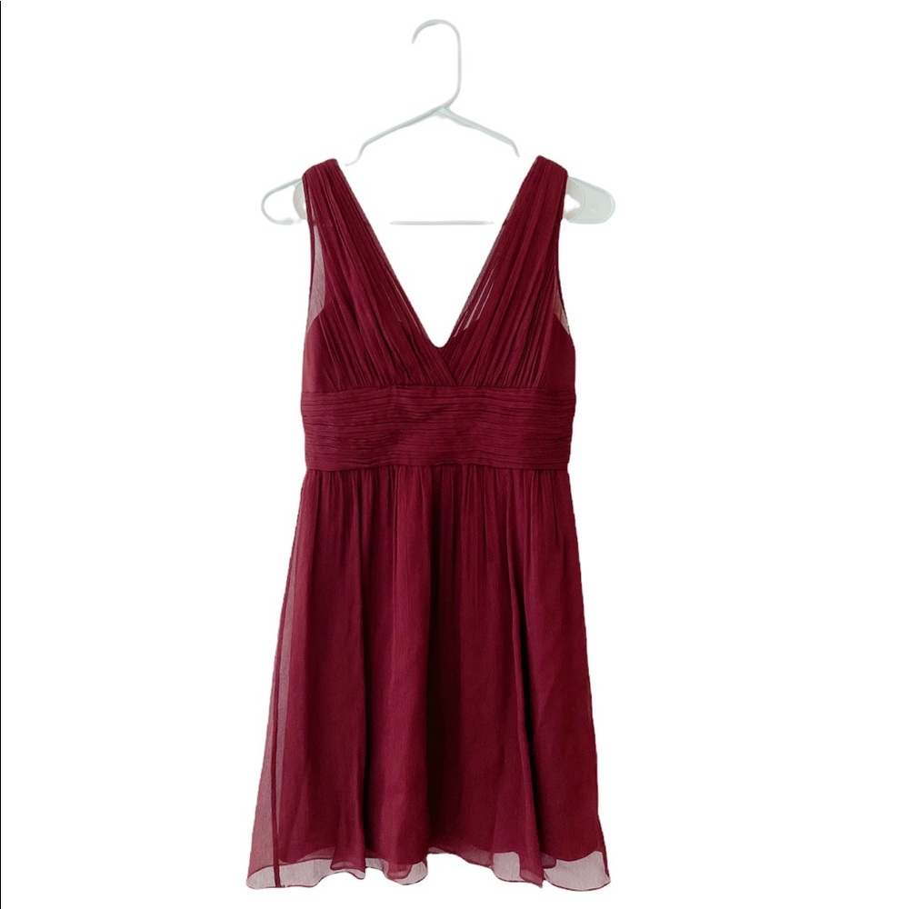 J. Crew 100% Silk Burgundy Bridesmaid Mini V Neck Dress Petite Size 2